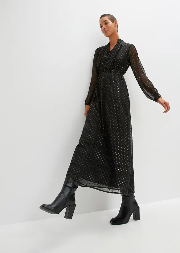 Maxikleid mit Glitzer in schwarz von vorne (Totalaufnahme) - bonprix