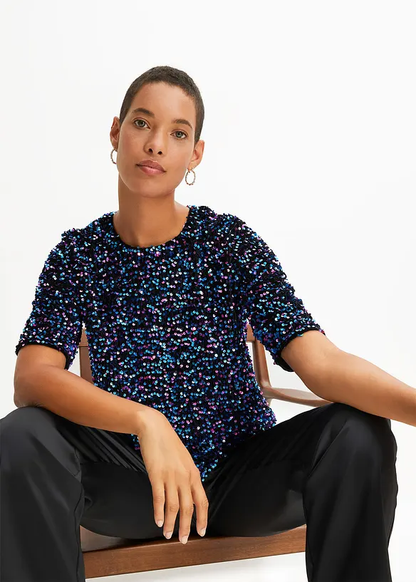 Pailletten-Shirt in schwarz von vorne (im Anschnitt) - bonprix