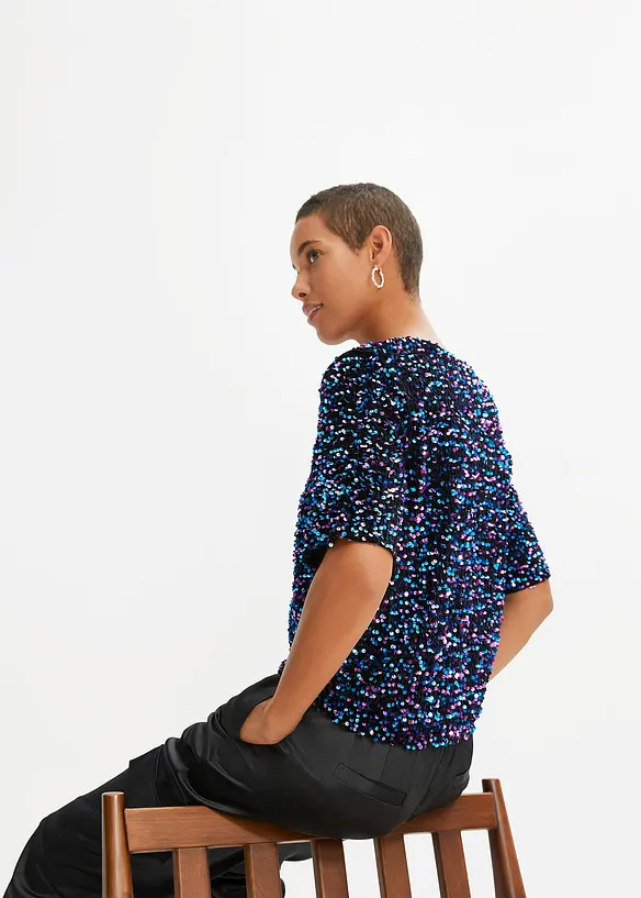 Pailletten-Shirt in schwarz von hinten (im Anschnitt) - bonprix