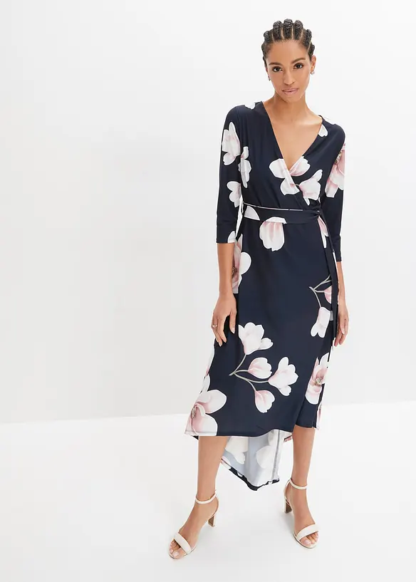 Vokuhila-Kleid aus Jersey mit Bindeband in blau von vorne (Totalaufnahme) - bonprix Vokuhila-Kleid aus Jersey mit Bindeband in blau von vorne (Totalaufnahme) - bonprix