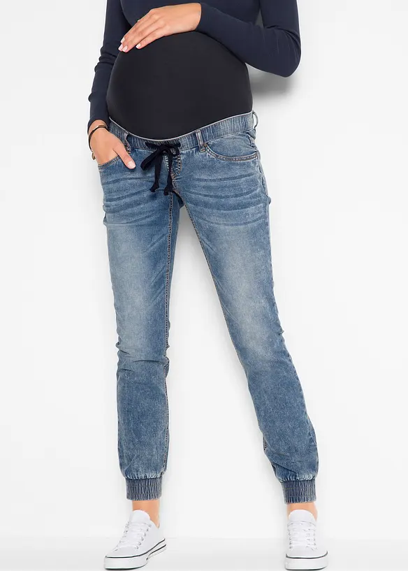 Umstands-Denimjogger aus Bio-Baumwolle in blau von vorne - bonprix