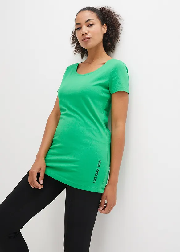 Longshirt aus elastischen Baumwoll-Mix (2er Pack) in grün von vorne (im Anschnitt) - bonprix