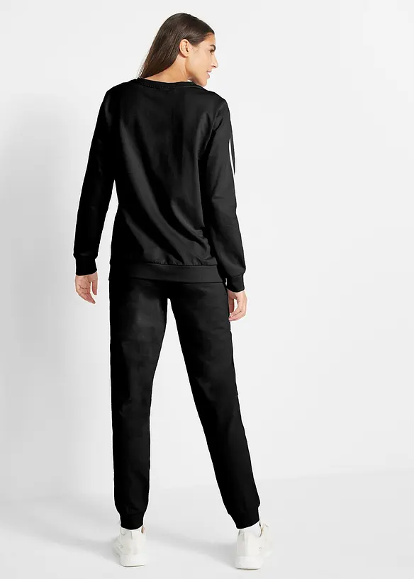 Jogginganzug aus reiner Baumwolle (2-tlg.Set) in schwarz von hinten (Totalaufnahme) - bonprix