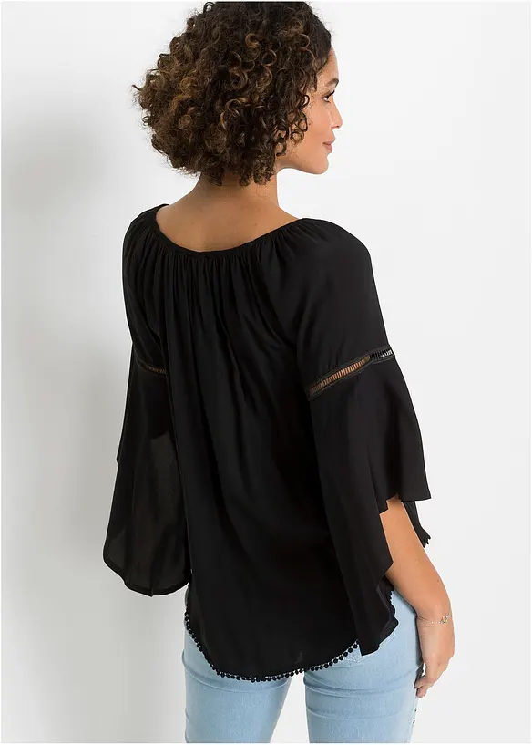 Schlupfbluse aus reiner Viskose in schwarz von hinten (im Anschnitt) - bonprix