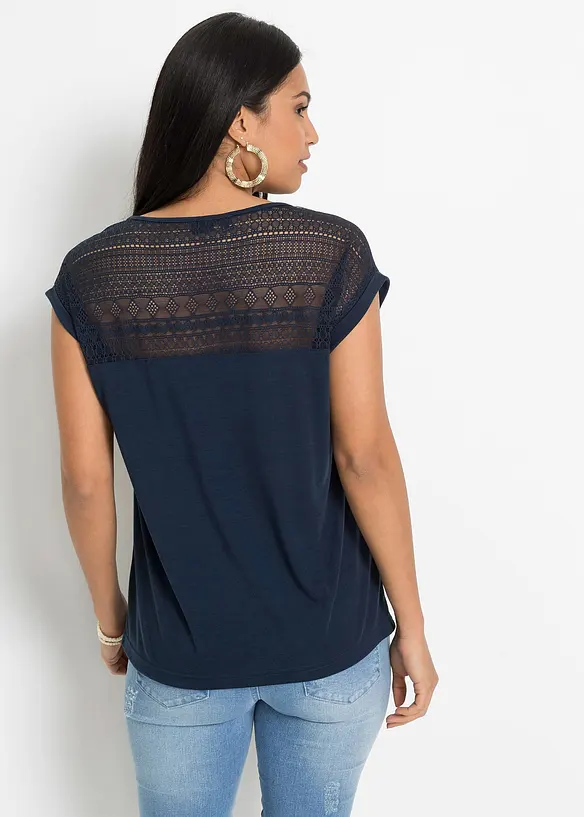 Shirt aus softem Viskose-Mix in blau von hinten (im Anschnitt) - bonprix