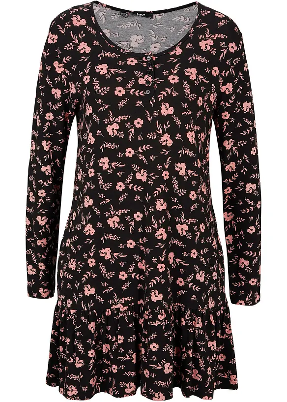 Lange Shirt-Tunika aus Viskose-Mischung in schwarz von vorne - bonprix