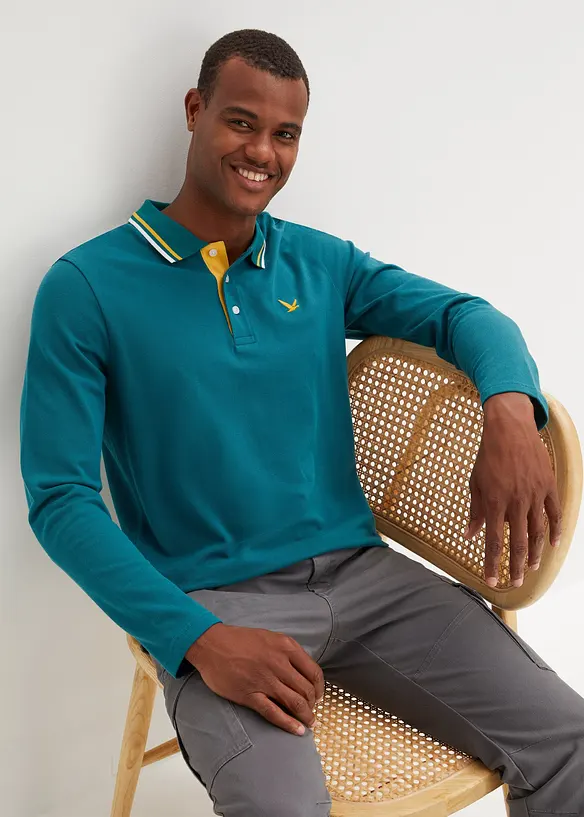 Poloshirt aus reiner Bio-Baumwolle (2er Pack) in petrol von vorne (im Anschnitt) - bonprix
