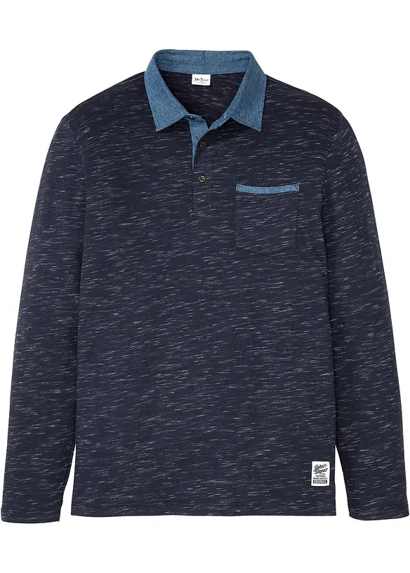 Poloshirt, Langarm in blau von vorne - bonprix