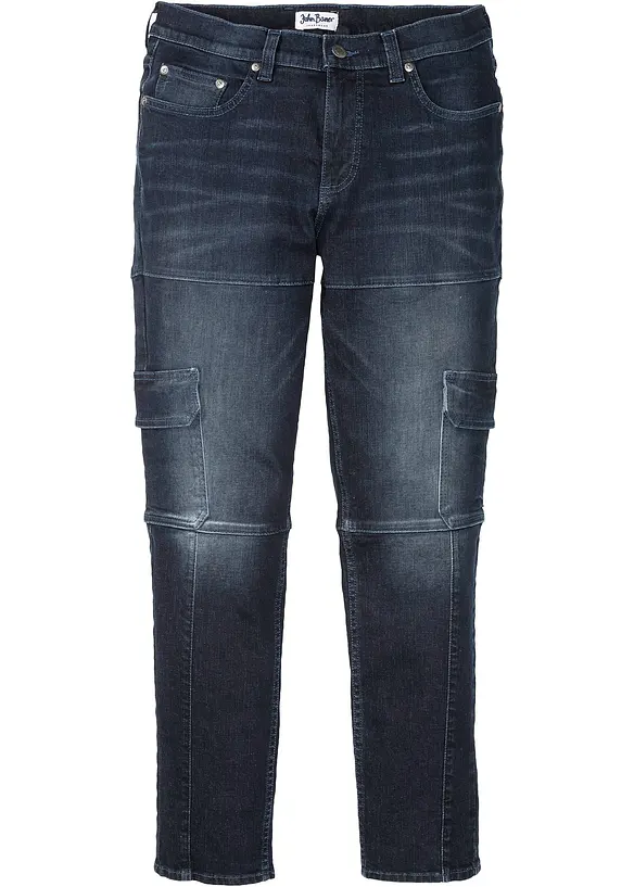 Slim Fit Cargo-Stretch-Jeans, Straight in blau von vorne - bonprix