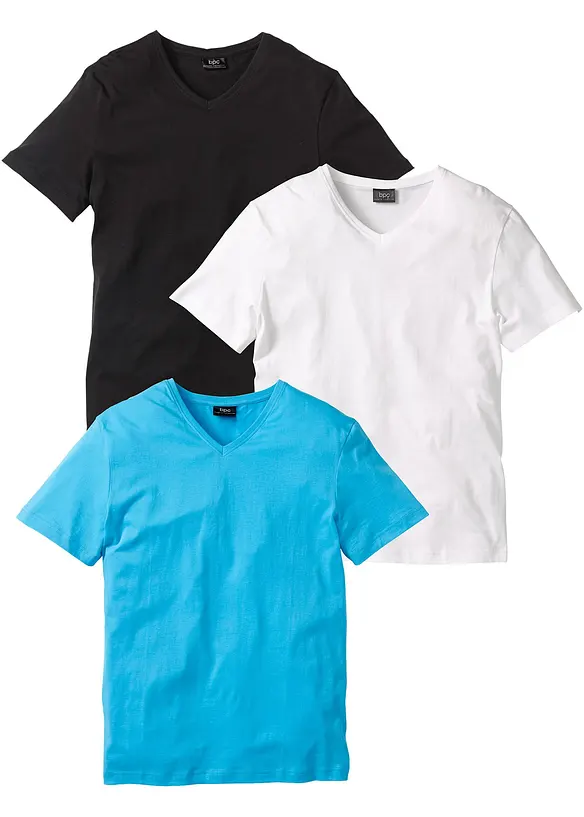 T-Shirt mit V-Ausschnitt (3er Pack) in weiß von vorne - bonprix