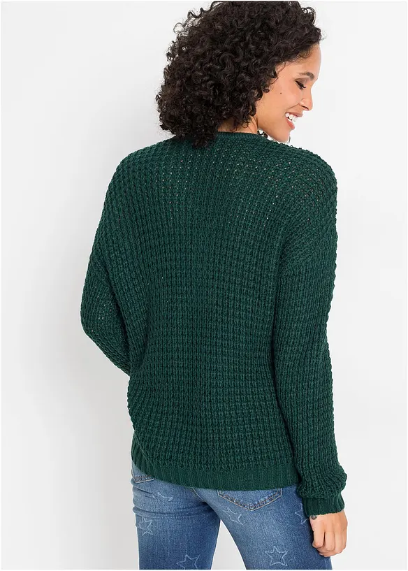 Grobstrick-Pullover mit Reißverschluss-Detail in grün von hinten (im Anschnitt) - bonprix