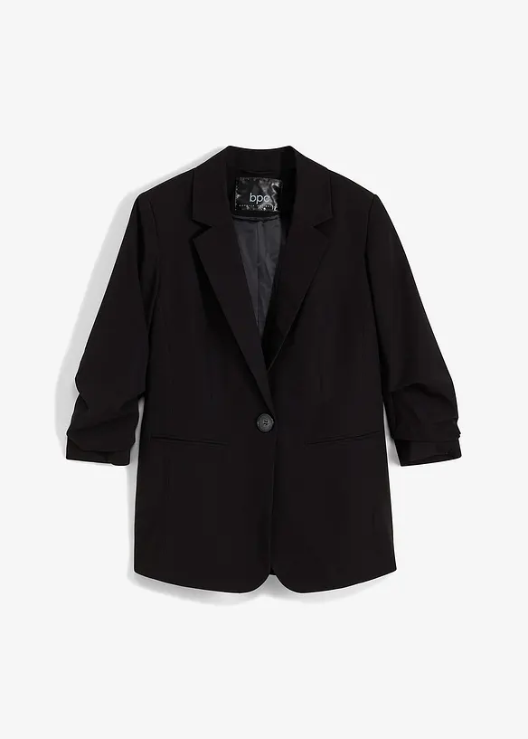 Weit geschnittener Blazer mit gerafftem 7/8-Ärmel in schwarz von vorne - bpc bonprix collection