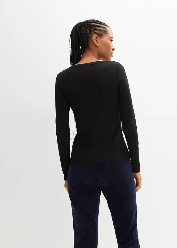 Langarmshirt aus reiner Bio-Baumwolle in schwarz von hinten (im Anschnitt) - bonprix