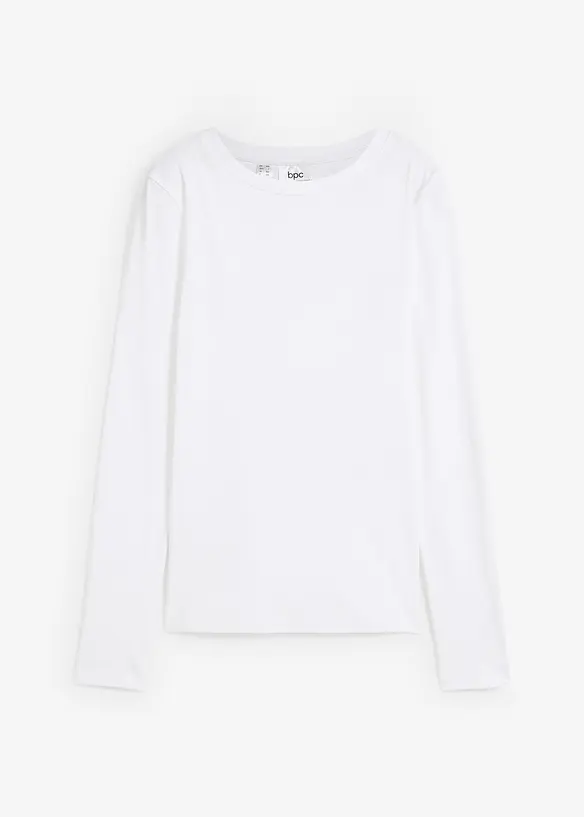 Langarm-Shirt mit halsnahem Ausschnitt in weiß von vorne - bonprix