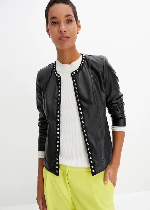Lederimitat-Jacke in schwarz von vorne (im Anschnitt) - bonprix