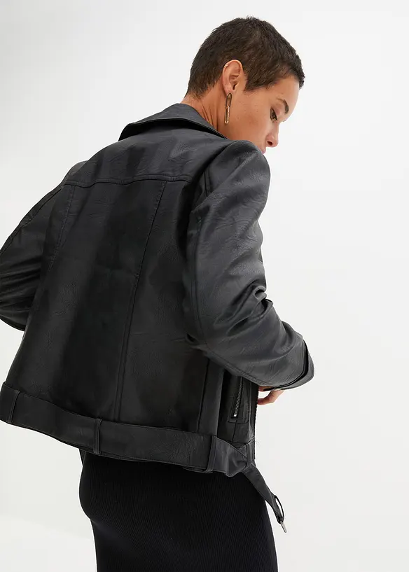 Biker-Jacke in schwarz von hinten (im Anschnitt) - bonprix