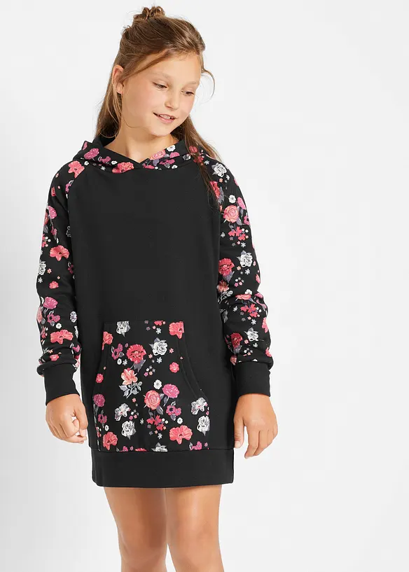 Sweatkleid aus reiner Baumwolle in schwarz von vorne (Totalaufnahme) - bonprix