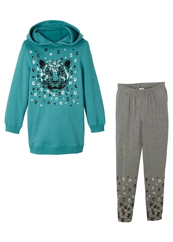 Sweatshirt und Leggings aus Bio-Baumwoll-Mix (2-tlg.Set) in petrol - bonprix