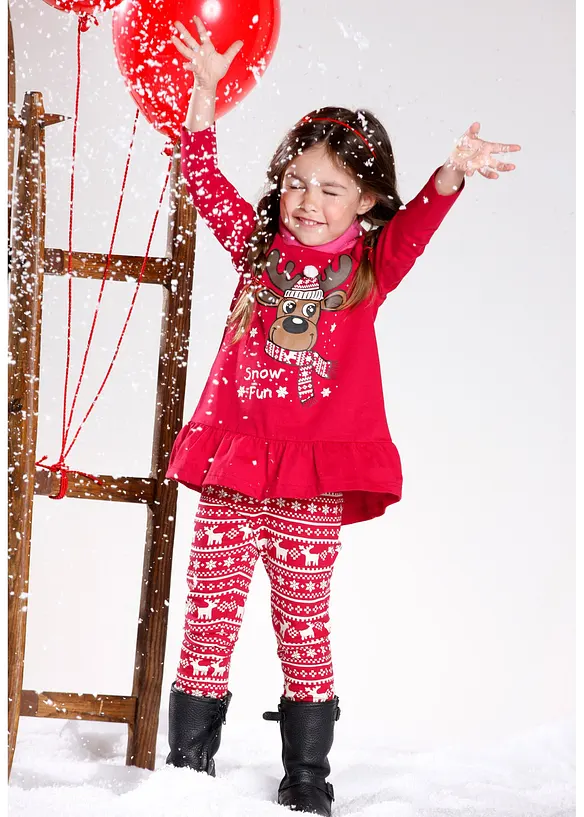 Langarmshirt+ Leggings aus reiner Bio-Baumwolle (2-tlg. Set) in rot von vorne (Totalaufnahme) - bonprix