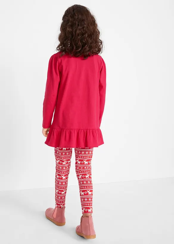 Langarmshirt+ Leggings aus reiner Bio-Baumwolle (2-tlg. Set) in rot von hinten (Totalaufnahme) - bonprix