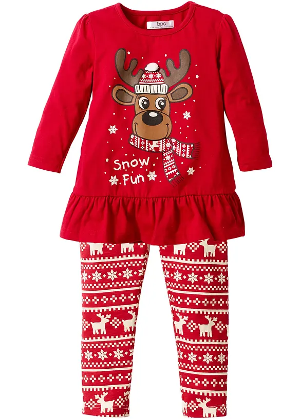Langarmshirt+ Leggings aus reiner Bio-Baumwolle (2-tlg. Set) in rot von vorne - bonprix