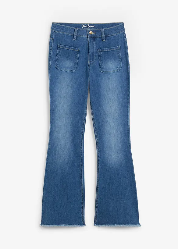 Flared Jeans High Waist, Stretch in blau von vorne - bonprix