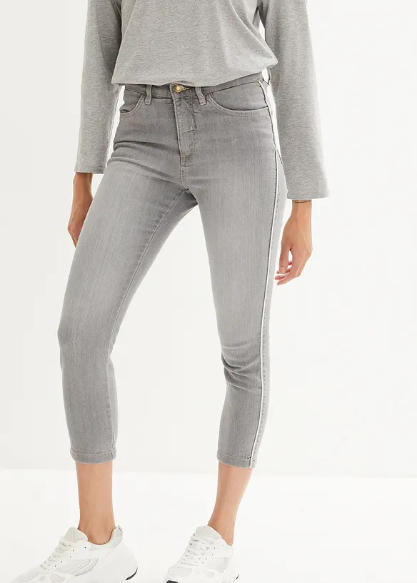 Skinny-Jeans High Waist, 7/8, Stretch in grau von vorne - bonprix