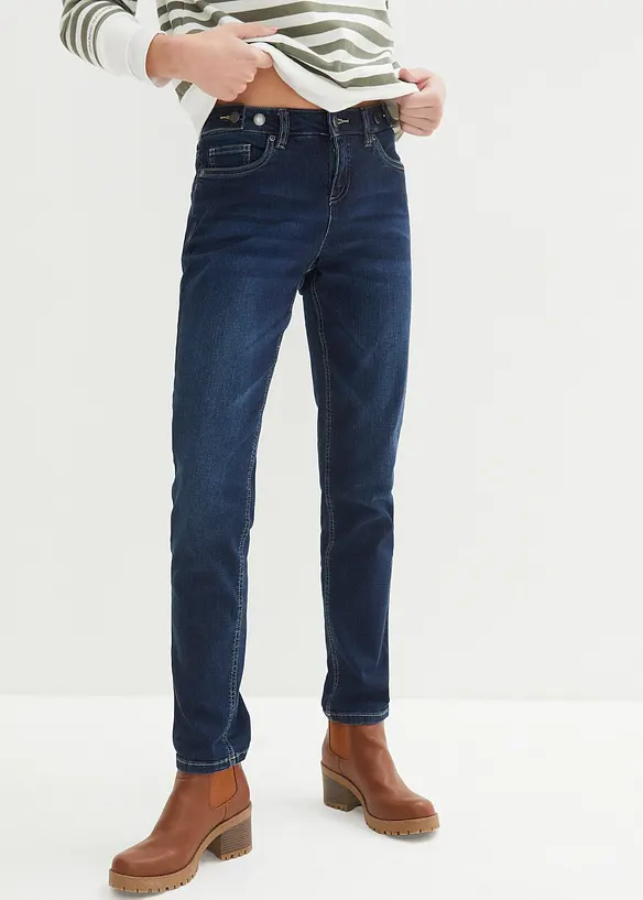 Boyfriend Jeans Mid Waist, Stretch in blau von vorne - bonprix