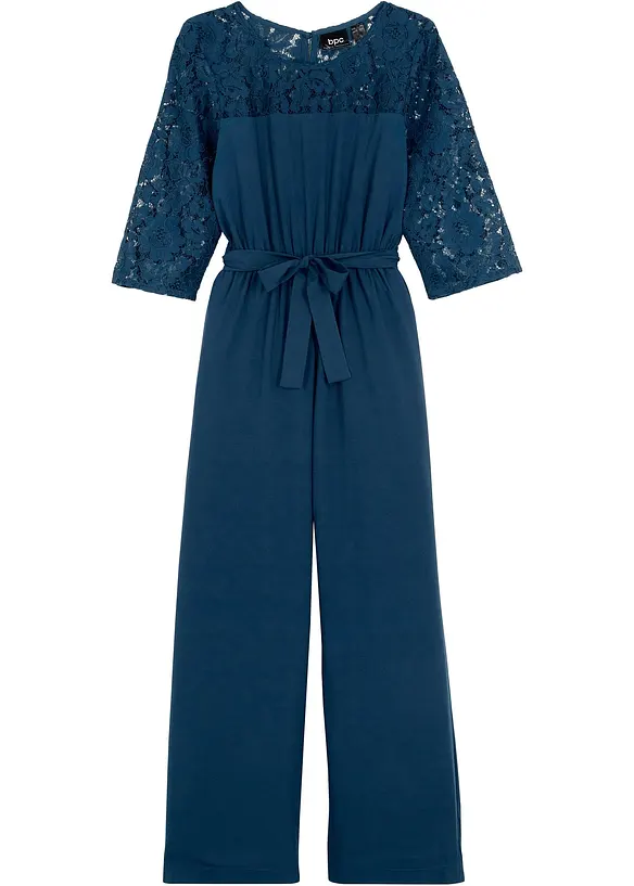 Jumpsuit mit Spitze in blau von vorne - bonprix