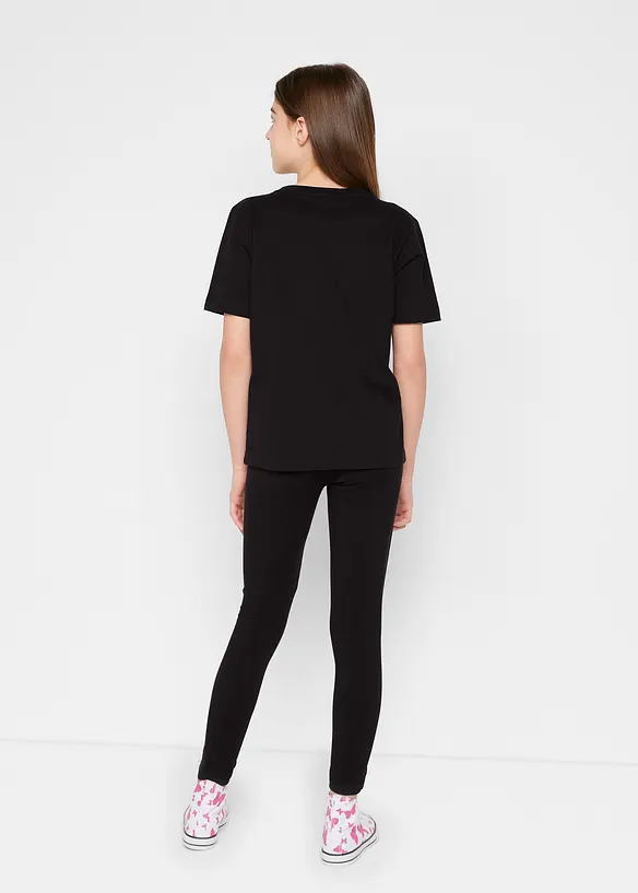 T-Shirt + Leggings aus reiner Baumwolle (2tlg. Set) in schwarz von hinten (Totalaufnahme) - bonprix