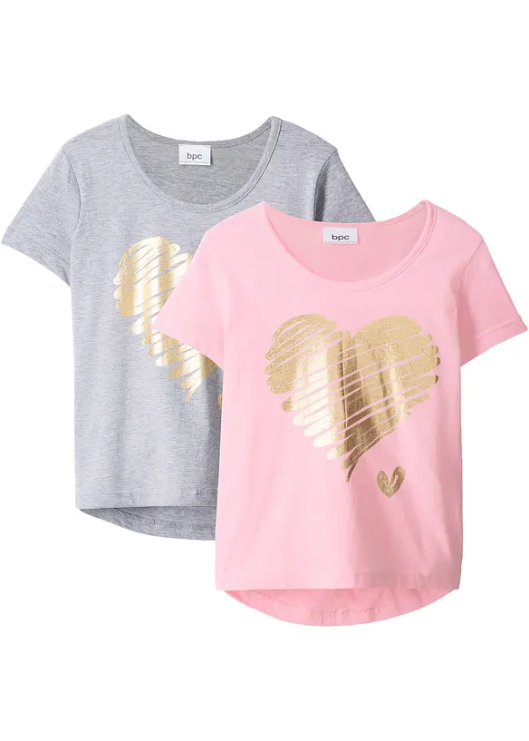 T-Shirt mit Bio-Baumwolle (2er Pack) in grau von vorne - bonprix