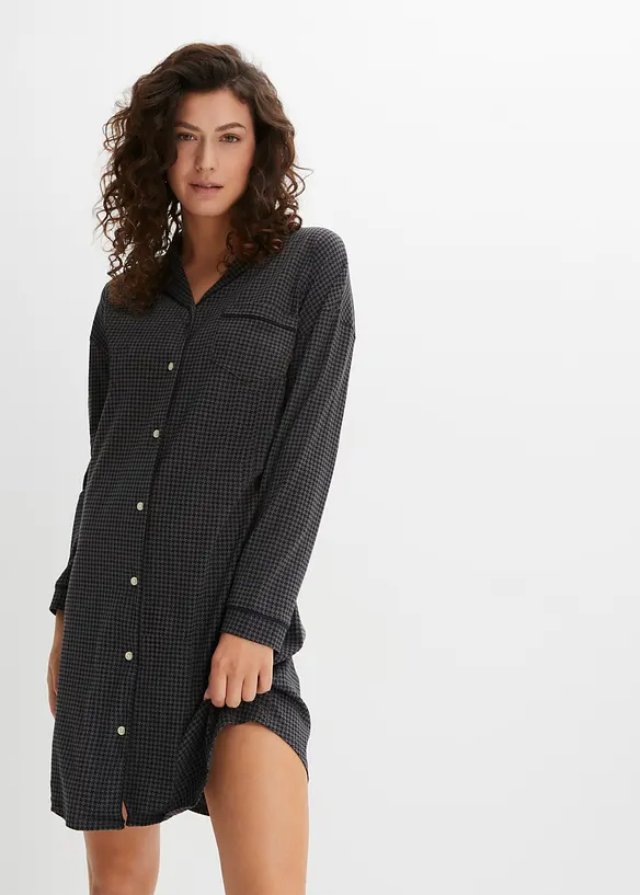 Oversized Nachthemd aus reiner Baumwolle in schwarz von vorne (Totalaufnahme) - bonprix