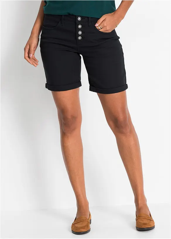 Bermuda aus elastischem Baumwoll-Mix in schwarz von vorne - bonprix Bermuda aus elastischem Baumwoll-Mix in schwarz von vorne - bonprix