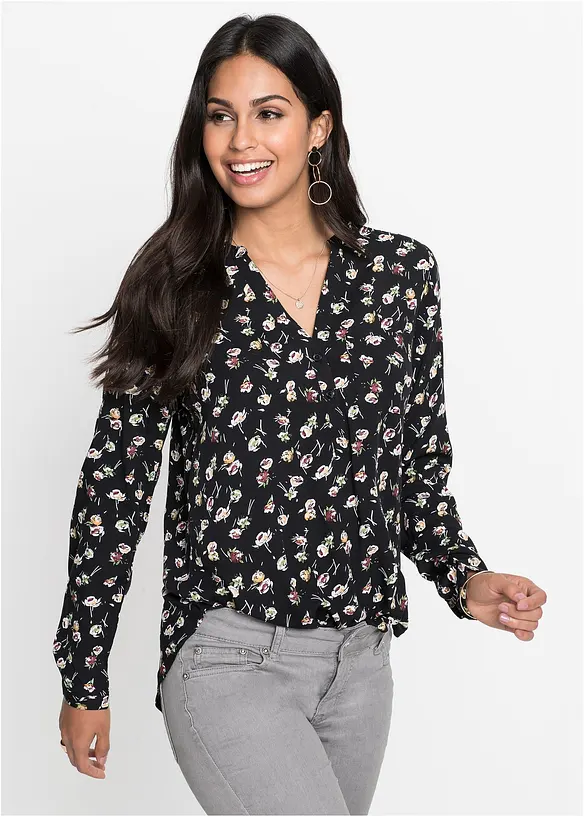 Bluse aus reiner Viskose in schwarz von vorne (im Anschnitt) - bonprix Bluse aus reiner Viskose in schwarz von vorne (im Anschnitt) - bonprix