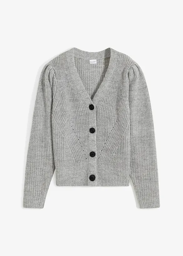 kurze Strickjacke in grau von vorne - BODYFLIRT