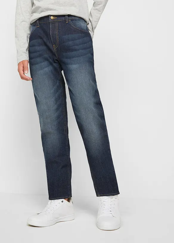 Thermo Slim-Fit-Jeans mit Fleecefutter, Straight in blau von vorne - bonprix