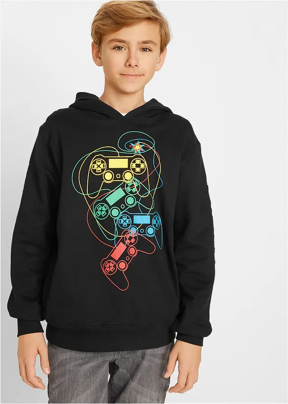 Hoodie aus reiner Bio-Baumwolle in schwarz von vorne (im Anschnitt) - bonprix