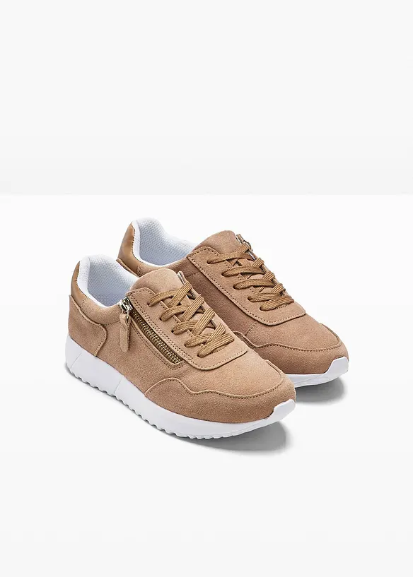 Sneaker aus Veloursleder in braun - bonprix
