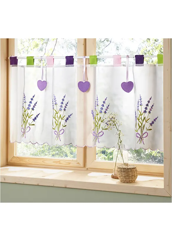 Scheibengardine mit Lavendel Stickerei in weiß (Ambiente) - bonprix