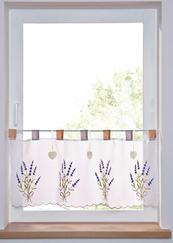 Scheibengardine mit Lavendel Stickerei in weiß - bonprix