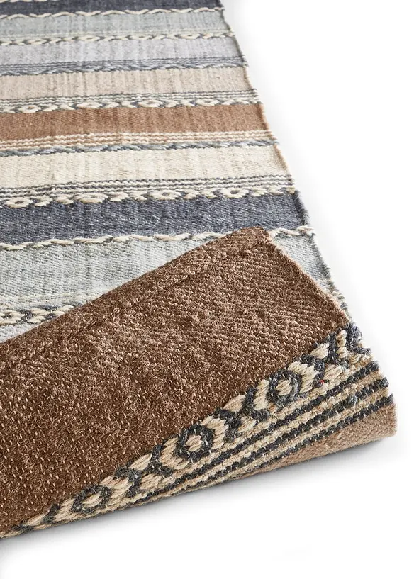 Kelim-Teppich mit Streifen in sanften Naturtönen in braun Detailaufnahme vom Material - bonprix