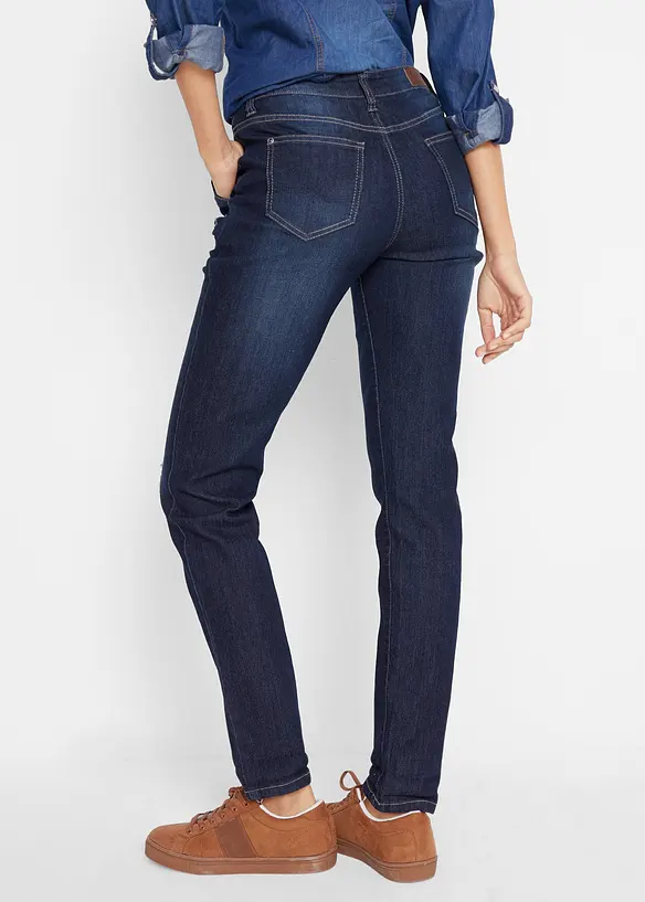 Boyfriend-Jeans Mid Waist, Komfort-Stretch in blau von hinten - bonprix