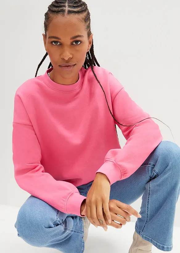 Oversize-Sweatshirt aus reiner Baumwolle in pink von vorne (im Anschnitt) - bonprix Oversize-Sweatshirt aus reiner Baumwolle in pink von vorne (im Anschnitt) - bonprix