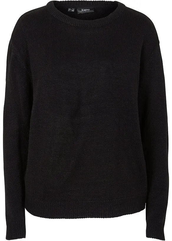 Strick-Pullover mit Rundhals-Ausschnitt in schwarz von vorne - bpc bonprix collection