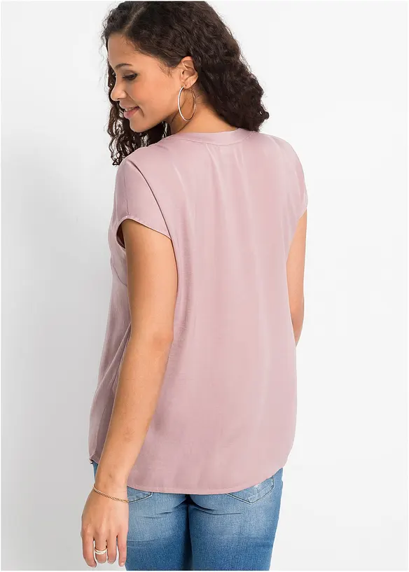 Lockere Satin-Kurzarmtunika mit überschnittenen Schultern in rosa von hinten (im Anschnitt) - bonprix Lockere Satin-Kurzarmtunika mit überschnittenen Schultern in rosa von hinten (im Anschnitt) - bonprix