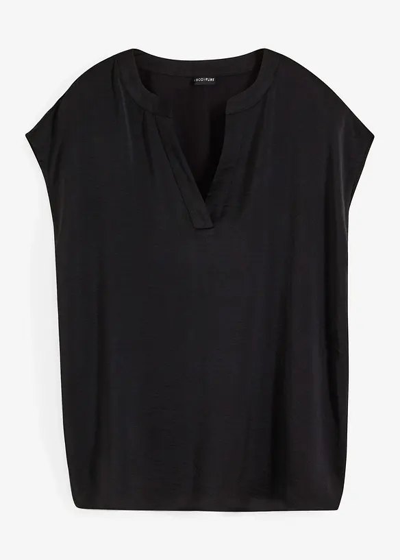 Satin-Bluse mit überschnittenen Ärmeln in schwarz von vorne - bonprix