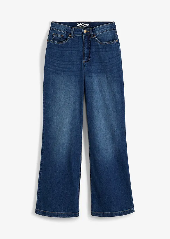 Wide Leg Jeans High Waist, Bio-Baumwolle in blau von vorne - bonprix