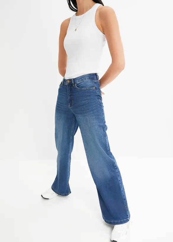 Wide Leg Jeans High Waist, Bio-Baumwolle in blau von vorne - bonprix