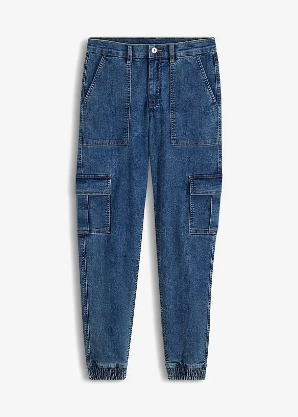Cargo Jeans High Waist in blau von vorne - bonprix
