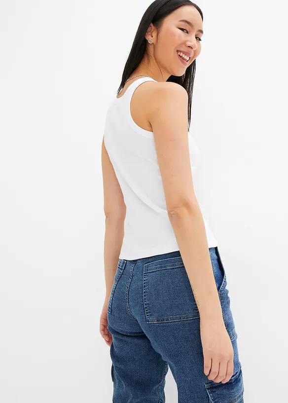 Geripptes Tanktop in weiß von hinten (im Anschnitt) - bonprix Geripptes Tanktop in weiß von hinten (im Anschnitt) - bonprix